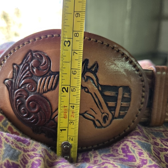 LOOPER | Vintage Hand-tooled Leather Belt & Buckle sz 36 - Picture 8 of 8